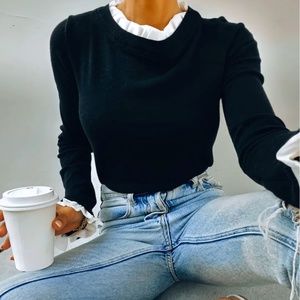 VICI France Contrast Ruffle Sweater Top